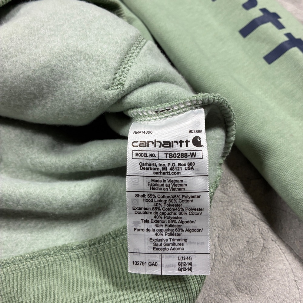 Carhartt Women Hoodie Size L Sage Green Relaxed Fit Montana Patch Workwear - Picture 7 of 10